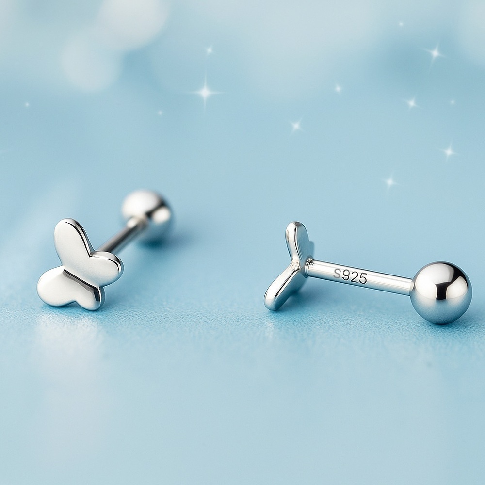 Silver butterfly Screw back earrings - ESB005 Silver
